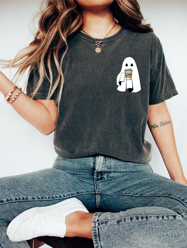Cute Ghost Coffee Halloween T-Shirt, Spooky Season, Funny Halloween Shirt, Fall Coffee Lover, Retro Fall Shirt, Ghost Shirt