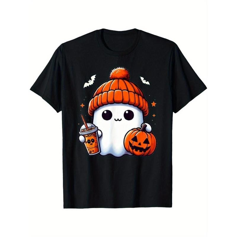 Cute Ghost Drinking coffee Halloween Ghost Iced Coffee Men's T-shirt Made in USA