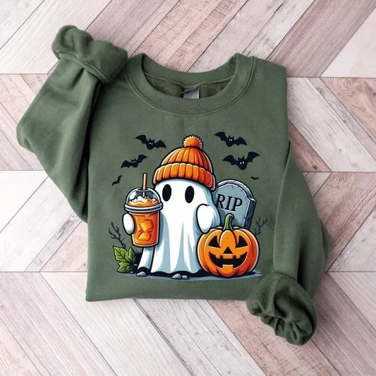 Cute Ghost Pumpkin Coffee Sweatshirt, Ice Ghost Pumpkin Spice Latte Shirt, Womens Halloween Shirt, Spooky Season , Fall Coffee  T-shirt, sweater and Hoodie