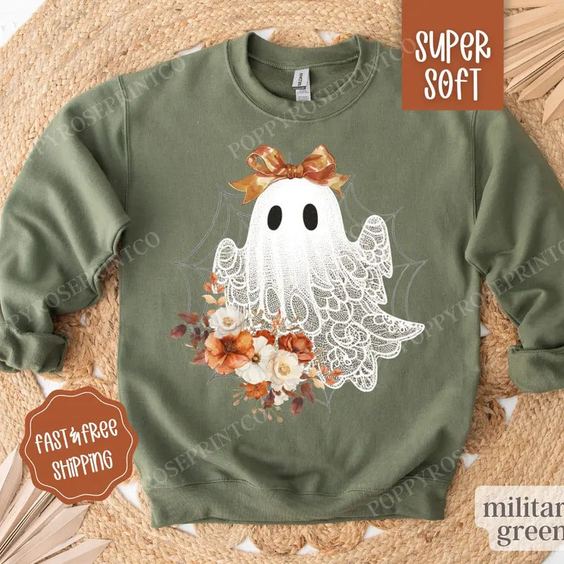 Cute Ghost Sweatshirt, Fall Crewneck, Womens Sweatshirt, Halloween Sweater cute ghost