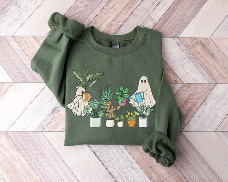 Cute Ghost Sweatshirt, Plant Lady Sweatshirt, Halloween Sweater, Ghost Sweater, Plant Lover Gift, Funny Halloween, Fall Sweater
