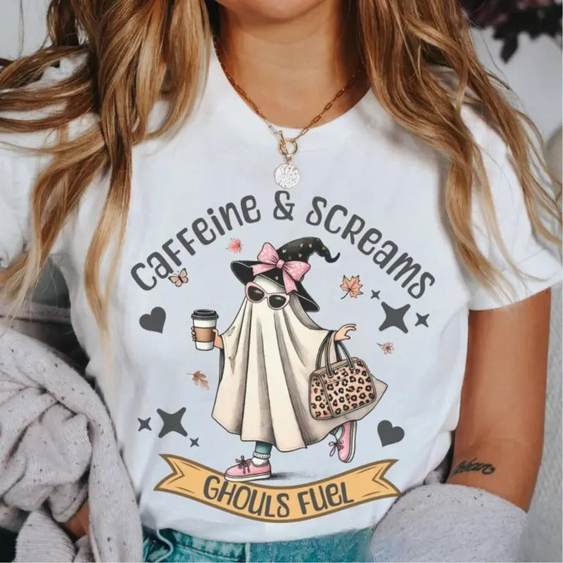 Cute Ghost T-Shirt DRG, Halloween Ghost Coffee T-Shirt, Bougie Ghost T-Shirt DRG, Here for the Boos, Halloween Crewneck