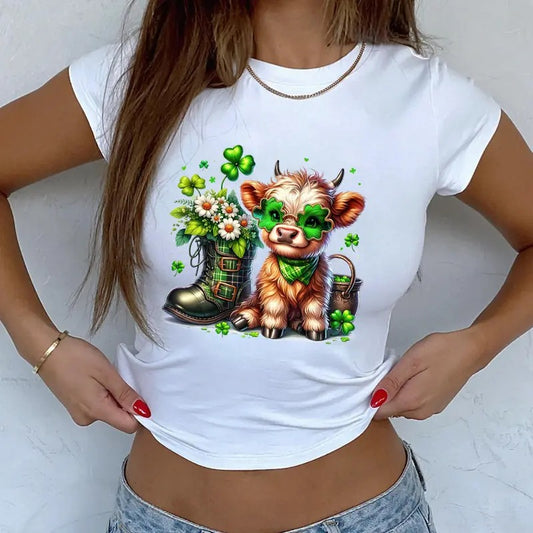 Cute Highland Cow Wearing St Patricks Day Sunglasses Baby Tee