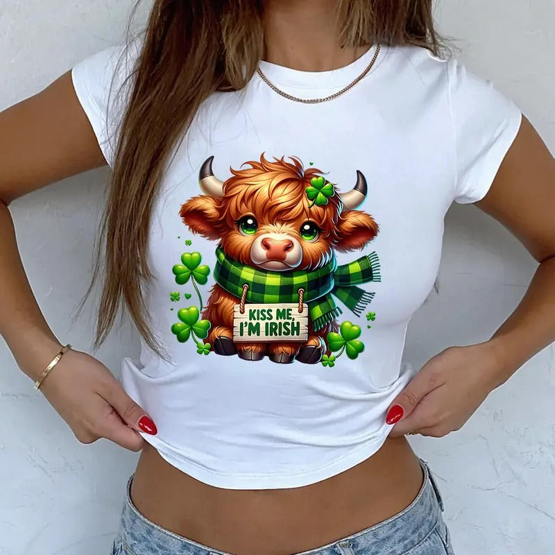 Cute Highland Cow. St Patricks Day Baby Tee, St Pattys Day Baby Tee