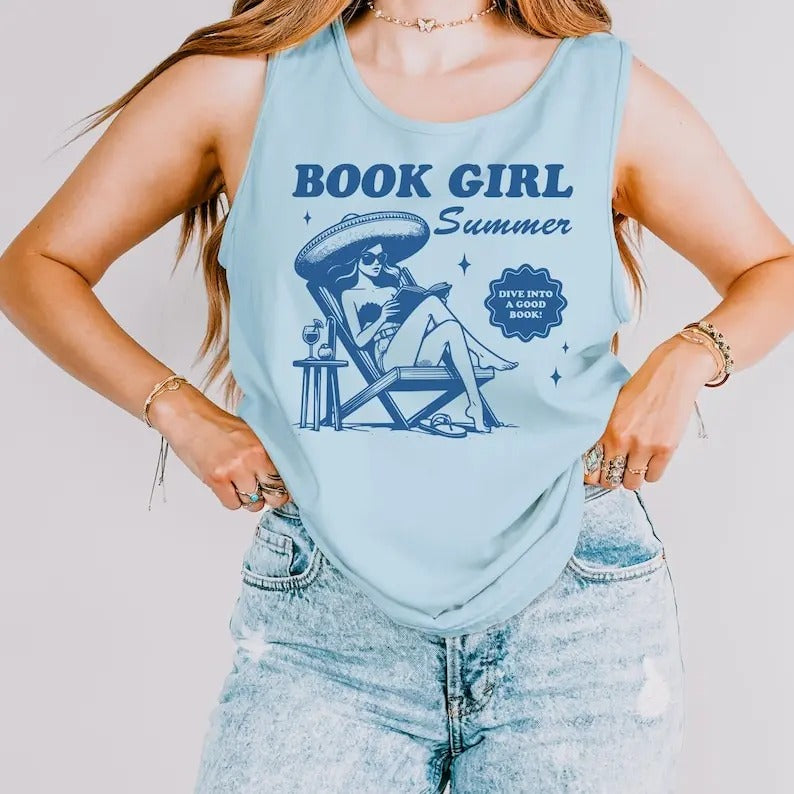 Cute Hoodies For Girls Book Girl Summer Tank Top Funny Bookish Gift for Her Summer Reading Shirt Oversized Beach Tank Book Lover Tank Coconut Girl Bookish Shirt