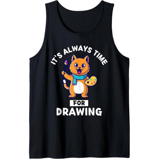 Cute Kawaii Cat It's Always Time For Drawing Tank Top
