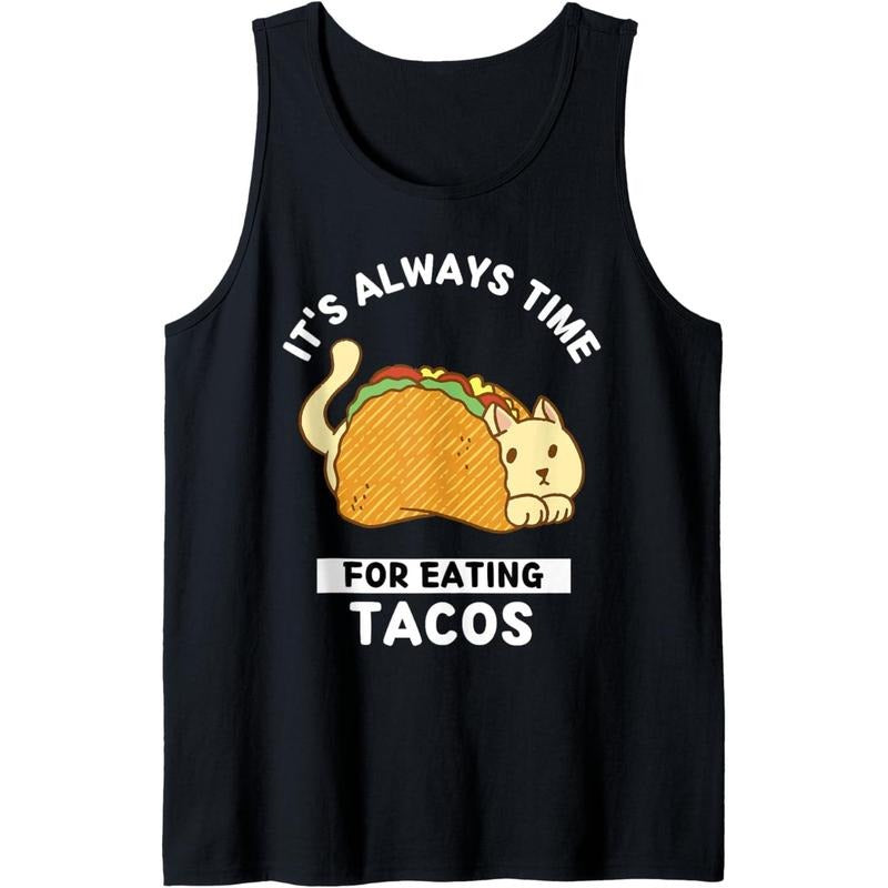 Cute Kawaii Cat It's Always Time For Eating Tacos Tank Top