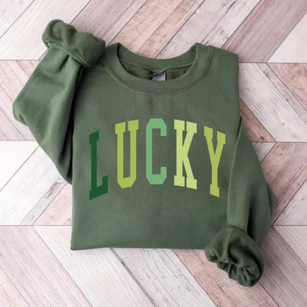 Cute Lucky Sweatshirt, Funny St Patrick's Day Crewneck, Irish Gift for Her, Women's St Patricks Day Outfit