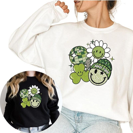 Cute Lucky Vibes Sweatshirt, Womens Shamrock Sweatshirt