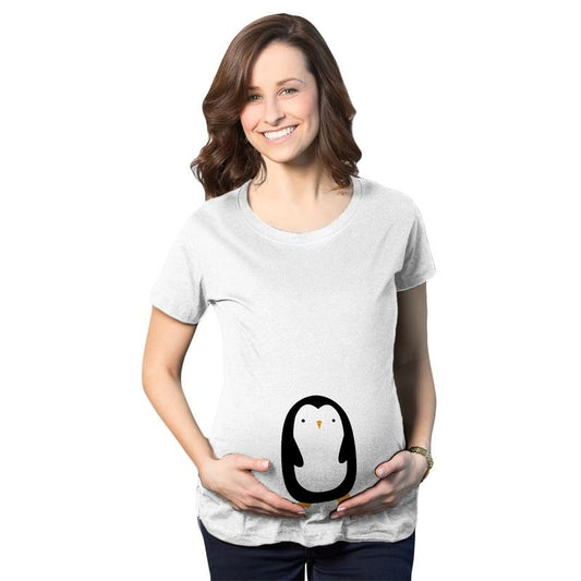 Cute Maternity Shirt Penguin Push Present for New Mom Baby Announcement Top Funny Graphic Maternity Tee Cute Pregnancy Tees With Plus White