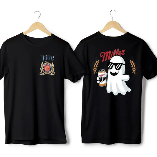 Cute Miller Lite Ghost Halloween 2 sides T-shirt, Trendy Halloween Miller Lite Shirt, Fall Season Miller Lite  Boo Halloween 2 sides Unisex T-shirt for men and women Cotton Menswear