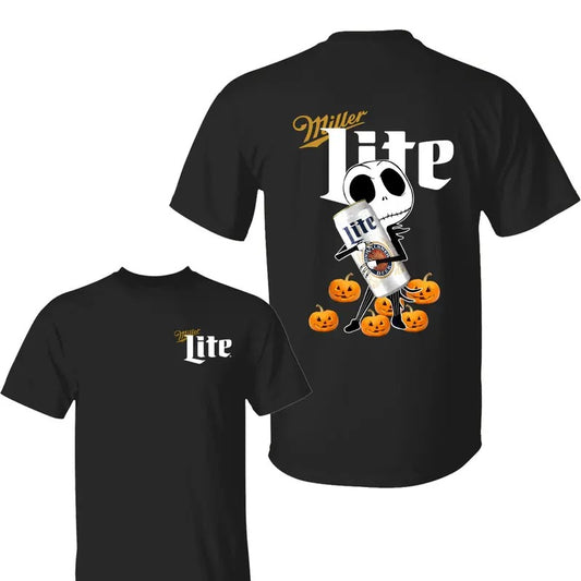 Cute Miller Lite Skeleton Halloween 2 Sided Shirt - Sweatshirt- Hoodie, Miller Lite Shirt , Halloween Shirt, Skeleton Sweatshirt, All Sizes, For Men, For Women