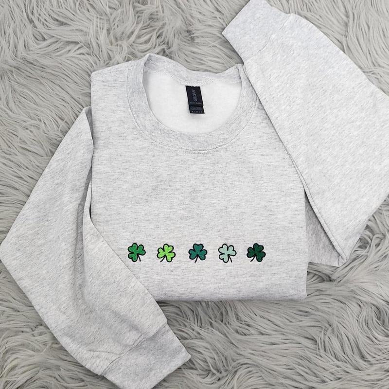 Cute Mini Shamrocks Embroidered Crewneck - St Patrick's Day Crewneck - Irish Shamrock  - Gift For her - Cute Crewneck