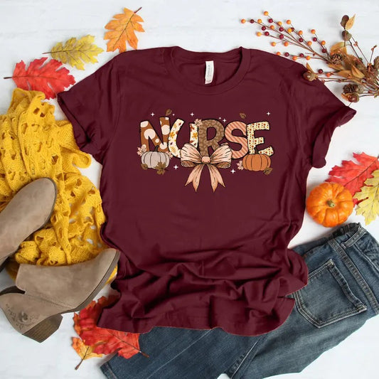 Cute Nurse Fall T-shirt, Registered Nurse Shirt, School Nursing Tee, Gift for Nurse Comfort Fabric Womenswear