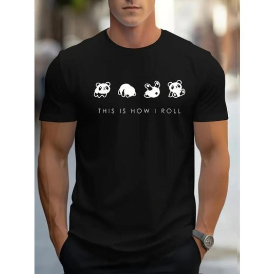 Cute Panda Bears Print T Shirt, Tees For Men, Casual Short Sleeve T-shirt For Summer Made in USA