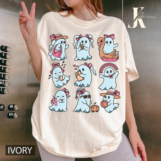 Cute Pink Ghost Halloween Shirt, Halloween Cute Gift , Halloween Tee, Pink Halloween Vibes T-shirt, Cute Gift Shirt