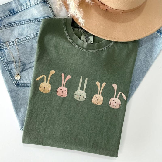 Cute Rabbits In A Row, Easter Comfort Colors Tshirt, Women's Crew Neck, Crewneck