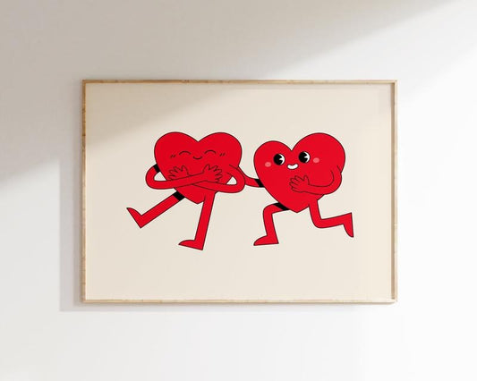 Cute Retro Hearts Print, Retro Wall Decor, Trendy Wall Art, Love Poster, Aesthetic Dorm Room Decor, Landscape Print, Poster Prints No Frame, Gifts For Men Women Art Prints, Poster For Room, Gifts For Birthday Christmas Artwork Ornaments