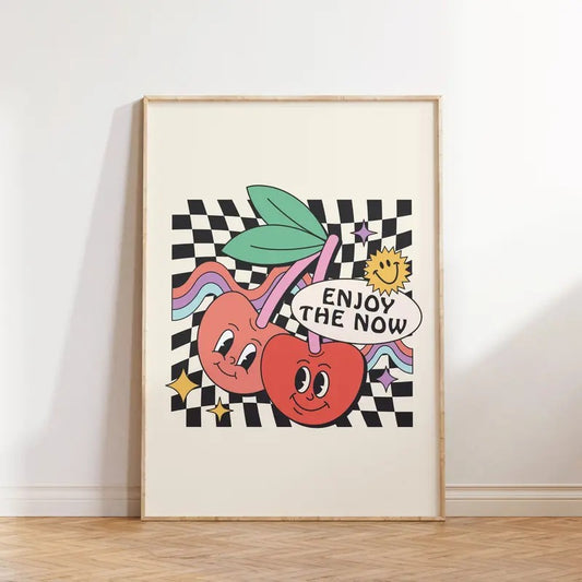 Cute Retro Wall Art, Enjoy The Now Print, Cute Print Wall Art, Typography Print, Gifts For Women Her Bedroom Decor, Poster Prints No Frame, Home Decoration, Poster For Room, Gifts For Birthday Landscape Ornaments