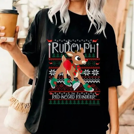 Cute Rudolph Christmas Shirt, Vintage The Red Nosed Reindeer Tee Shirt, Christmas Party T-Shirt, Cute Film Characters Shirt, Xmas Gift For Friends