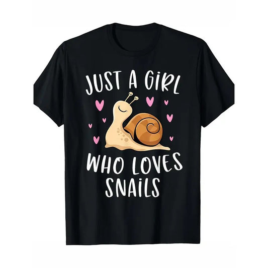 Cute Snail T-Shirt Girl Love Snail Girl T-Shirt - Preferred High Quality Cotton, Illustration Printed T-Shirt, DIY Multipurpose Goods, Spring, Summer, Autumn and Winter, Best Gift Ideas for Halloween, Christmas, Thanksgiving Made in USA