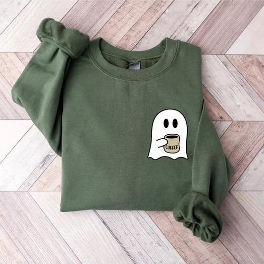 Cute Spooky Coffee Sweatshirt, Womens Ghost Sweatshirt, Spooky Season