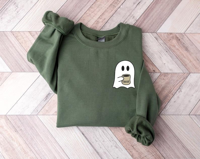 Cute Spooky Coffee Sweatshirt, Womens Ghost Sweatshirt, Spooky Season, Fall Coffee Lover Sweatshirt, Halloween Party Hoodie, Fall Season  T-shirt, sweater and Hoodie