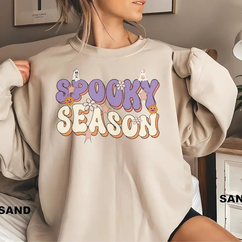 Cute Spooky Season sweatshirt,Cute Halloween Tee,Fall Halloween Sweatshirt,Spooky Season Apparel,Halloween Outfit for Women Men,Cute Fall Sweater