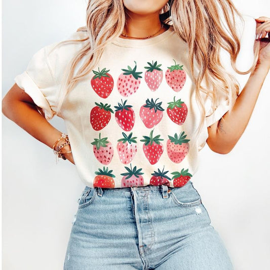 Cute Strawberry Tshirt | Summer Strawberry Shirt, Cottagecore Berries Tshirt, Strawberry Aesthetic, Botanical Garden Tshirt