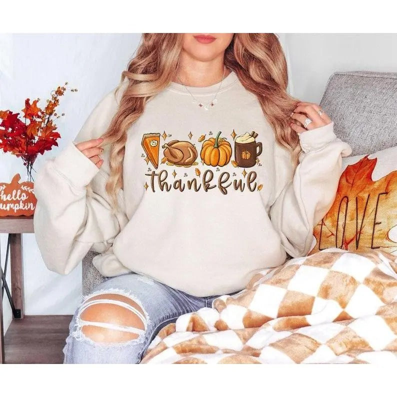 Cute Thankful Sweatshirt, T - Shirt, Hoodie, Thanksgiving Shirt, Turkey Pumpkin Pie Coffee Pumpkin Sweater, Hello Pumpkin Shirt, Family Thanksgiving Sweatshirt