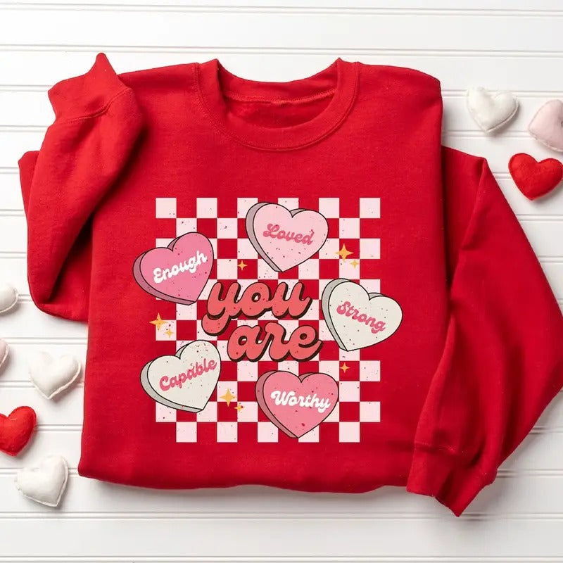 Cute Valentine Sweatshirt, Retro Heart Sweatshirt, Women's Valentines Day Sweatshirt, Love Valentine Sweatshirt