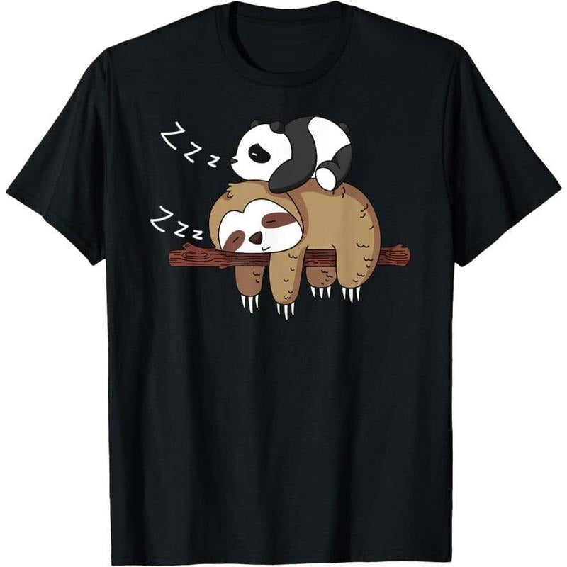 Cute panda sleeping on sloth design sloth T-Shirt Made in USA