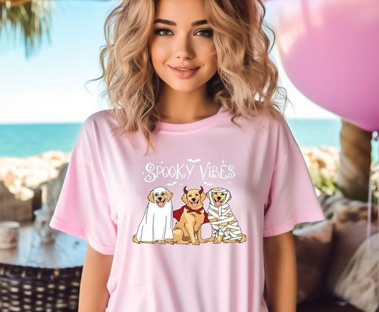 Cute spooky vibes halloween dogs Custom Colors Tee shirt