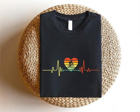 Cycling Heartbeat Shirt, Cycling Heart Tee, Bicycle Lover Gift Tee, Matching Bicycle Rider T-Shirt, Sport Shirt, Bike Shirt.