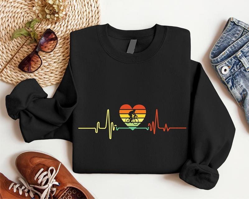 Cycling Heartbeat Sweatshirt, Cycling Heart Hoodie, Bicycle Lover Gift Sweater, Matching Bicycle Rider Hoodie, Bike Sweatshirt.