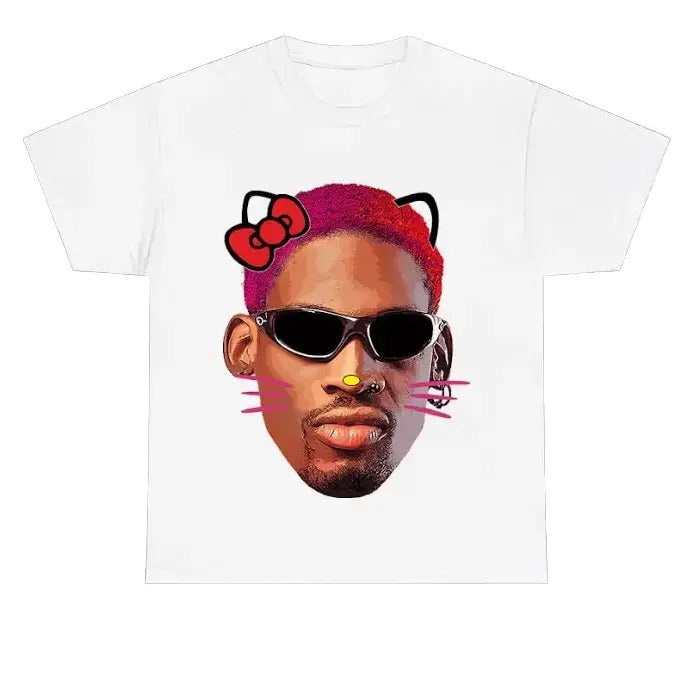 D.Rodman Pink Kitty Graphic Tee Cotton Fabric