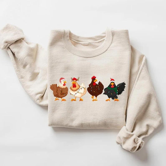 Сute Christmas Chickens Sweatshirt, Christmas Farm Sweatshirt, Funny Christmas Chicken Sweatshirt, Christmas Sweatshirt, Holiday Sweater