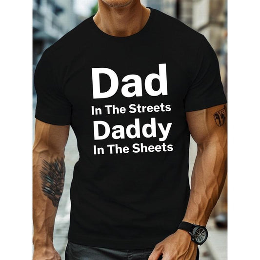 DAD Print Tops, Men's T-shirt, Summer Trendy Casual Short Sleeve Tees, Outdoor Sports Clothing, Big & Tall Guys, Leisurewear Made in USA