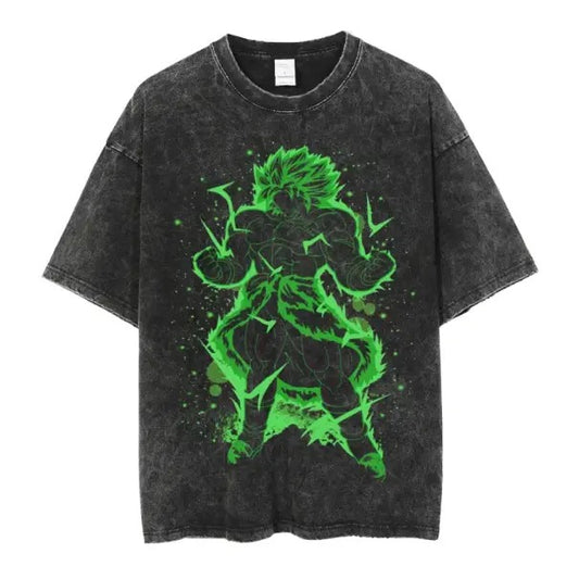DBZ Broly Anime V2 T-Shirt, Hip Hop Anime Dragon Ball Washed Tshirt Japanese Graphic T Shirt unisex Harajuku T-Shirt Top Tees Cotton Black   Menswear Top