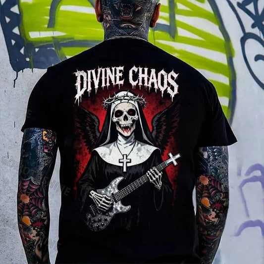DIVINE CHAOS Skeleton Nun Print Men's T-shirt