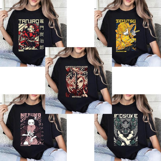 DM Tanjiro Nezuko Zenitsu Inosuke Rengoku Character Tshirt Crewneck Hoodie Comfort Cotton Fabric T-Shirt