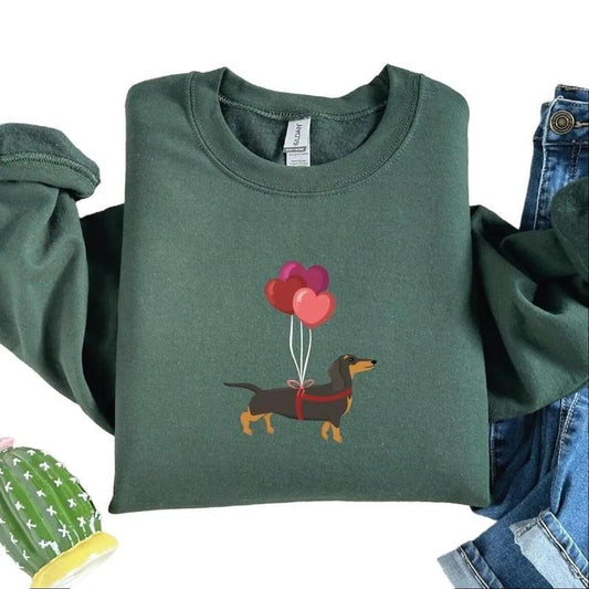 Dachshund Balloon, Valentines Day Sweatshirt, Dachshund Lover For Women