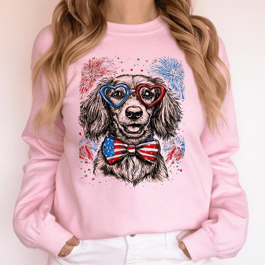 Dachshund Patriotic Dog, USA, America, Pet Lover, 4th of July Sweatshirt, Crew Neck, Women's, Crewneck