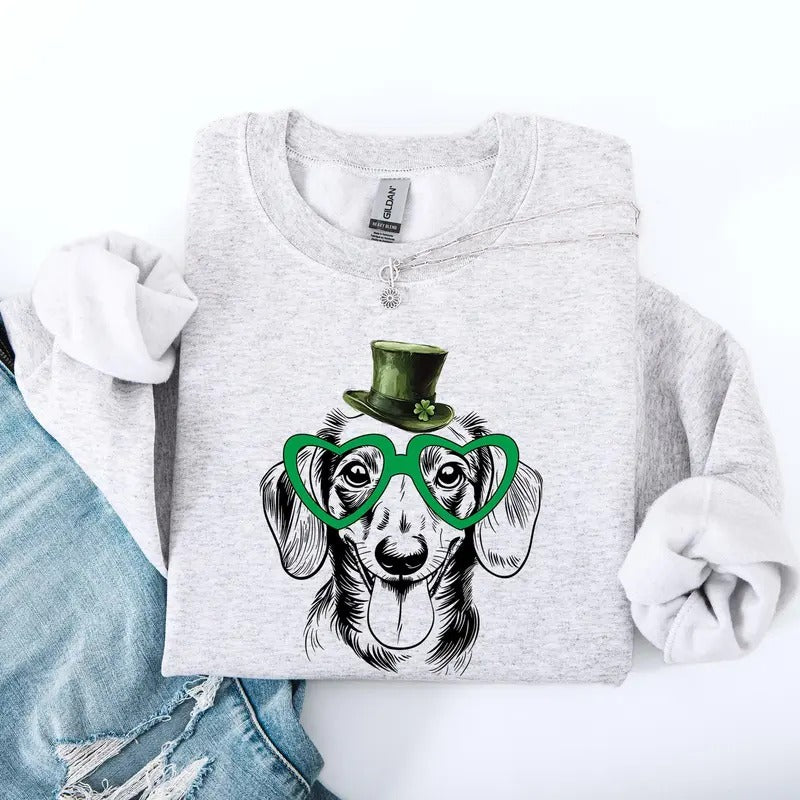 Dachshund, Adorable Dog, St Patrick's Day, Lucky, Irish Sweatshirt, Crew Neck, Women's, Crewneck