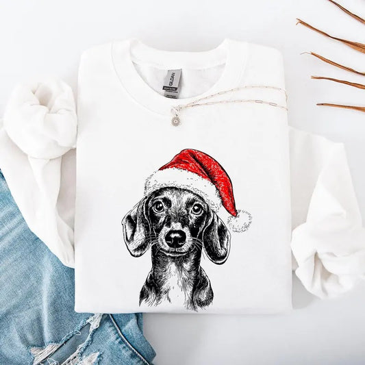 Dachshund, Santa, Dog, Christmas, Dog Lover, Pet Sweatshirt, Crew Neck, Women's, Crewneck