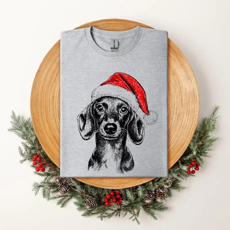 Dachshund, Santa, Dog, Christmas, Dog Lover, Pet T-Shirt, Soft Style Tee, Women's Graphic Tshirt