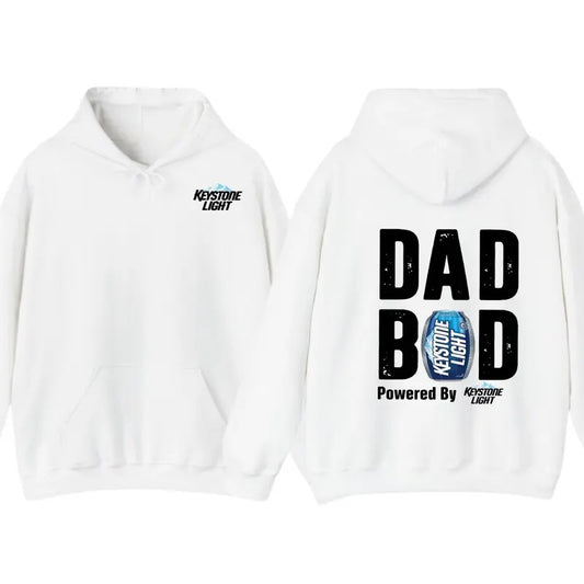 Dad Bod Powered By Keystone Light T-shirt Hoodie 2-Sided, Men's Beer Drink Tee, Drinking Shirt, Funny Drink Tee for Daddy, Casual Classic Cotton Menswear