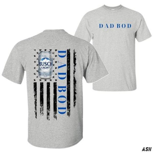 Dad Bod T-Shirt - Busch Light Beer Can American Flag Graphic - Unisex Relaxed Fit Short Sleeve - Ideal Father's Day Gift - Streetwear Menswear, Everyday Wear, Trendy Clothing, Casual Wear