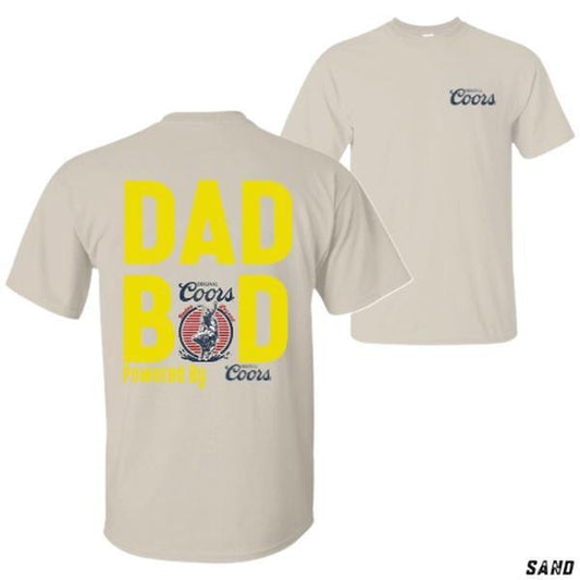Dad Bod Tshirt - Powered By Coors Banquet Beer Graphic - Unisex Relaxed Fit Short Sleeve Machine Washable - Boyfriend Gift - Menswear Funny