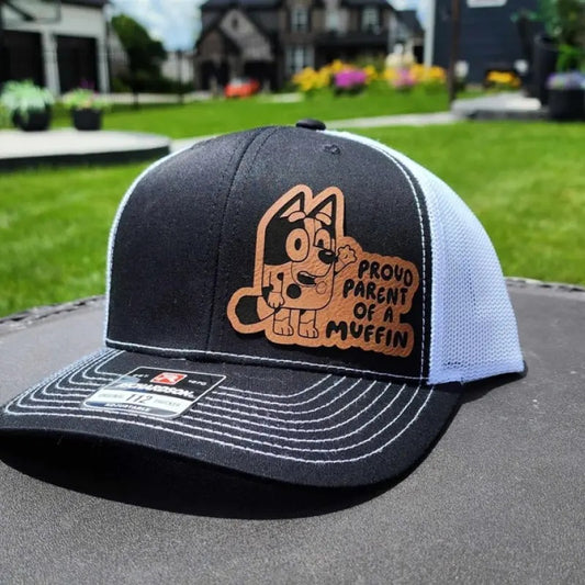 Dad Hat, Blue Dog Hat,  Fathers Day Gift, Mens Hat, Leather Patch Hat, Richardson Hat, Fathers Day Gift, Hat, mens Hat, Gift